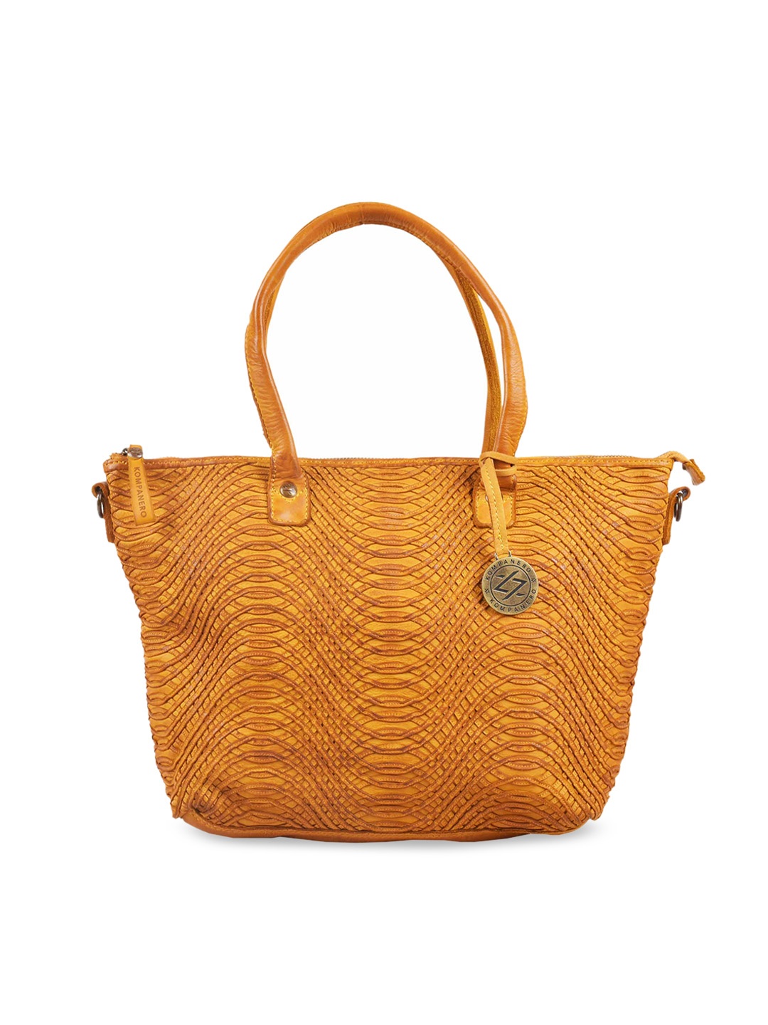 KOMPANERO Yellow Textured Leather Shopper Shoulder Bag