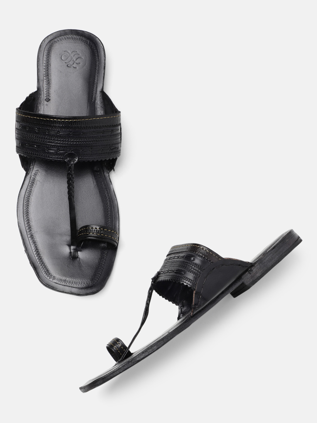 House of Pataudi Men Textured Ethnic Comfort One Toe Style Sandals, Black 
House of Pataudi Men Textured Ethnic Comfort One Toe Style Sandals, Black