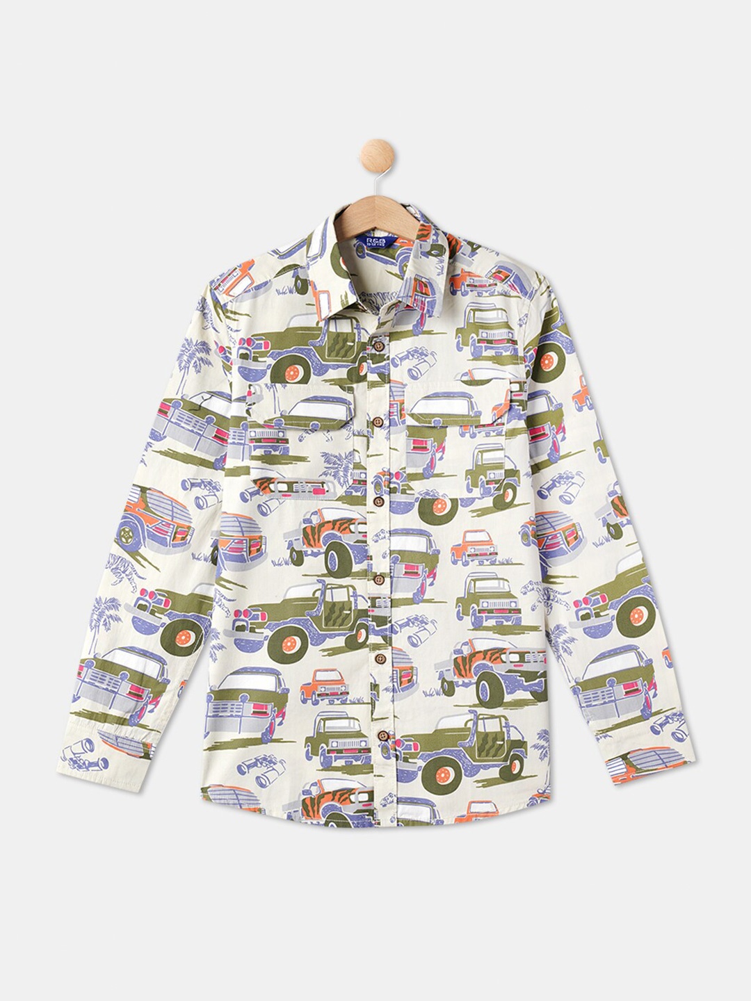 R&B Boys Beige Printed Cotton Casual Shirt