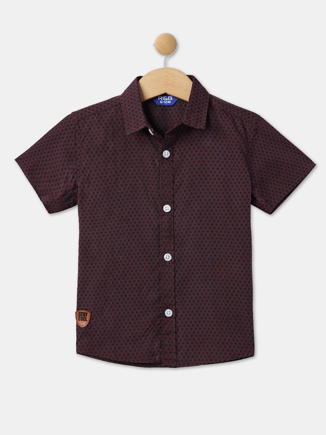 R&B Boys Maroon Printed Cotton Casual Shirt