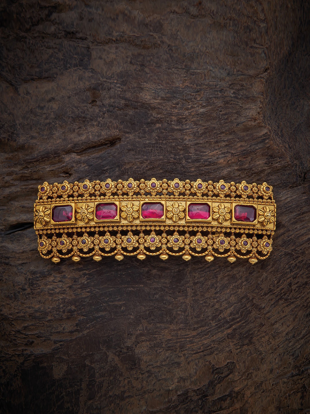 Kushal's Fashion Jewellery Women Pink & Gold-Toned Embellished French Barrette
