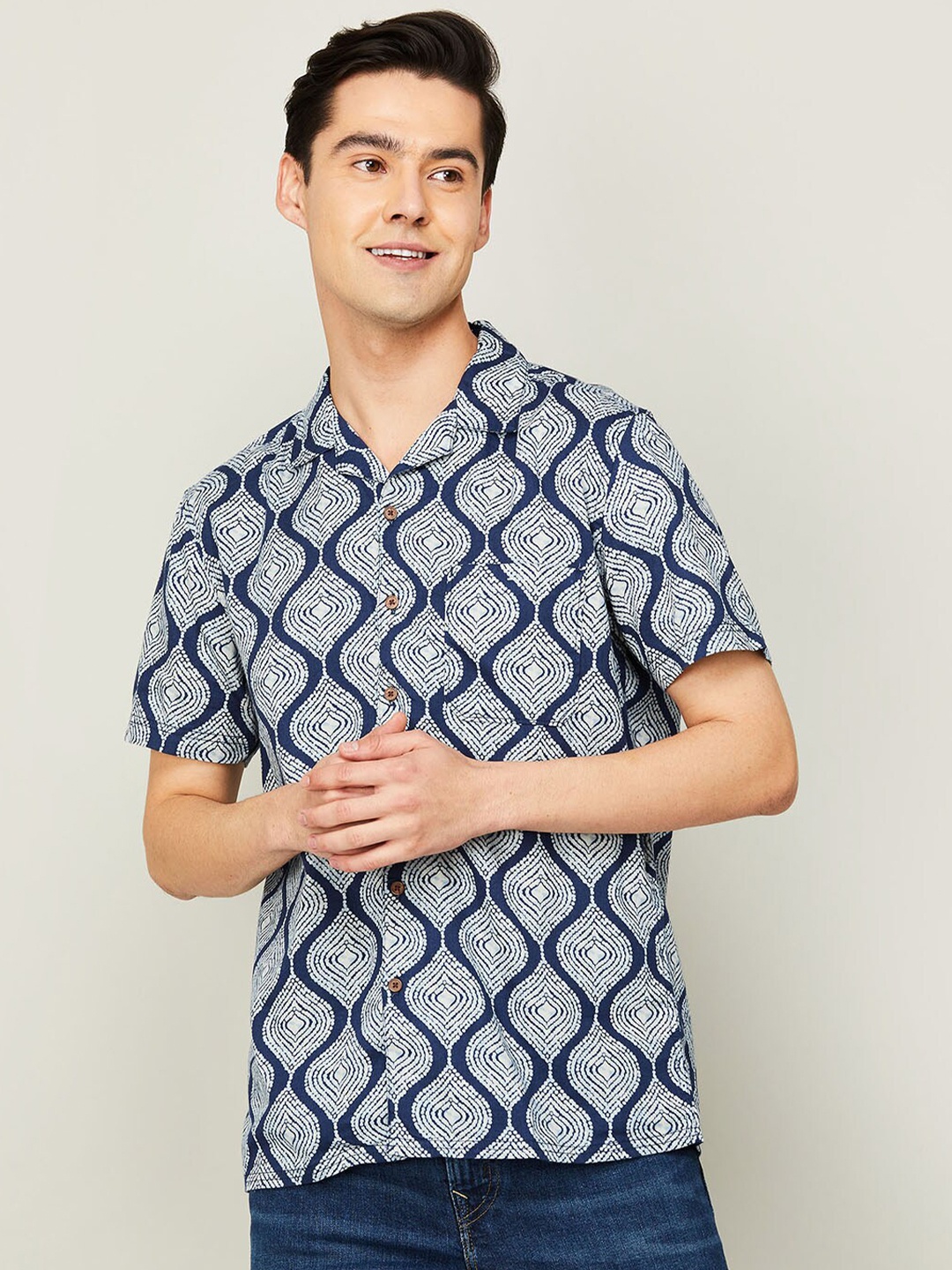 Melange by Lifestyle Geometric Printed Casual Shirt, Navy blue