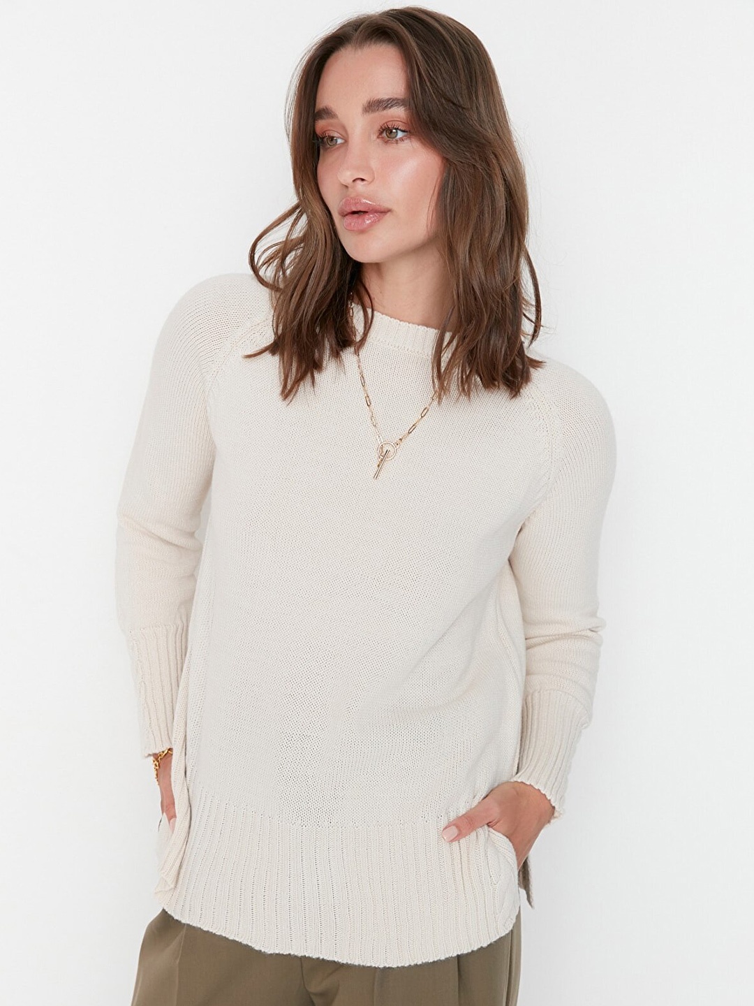 Trendyol Women Cream Boucle Acrylic Pullover