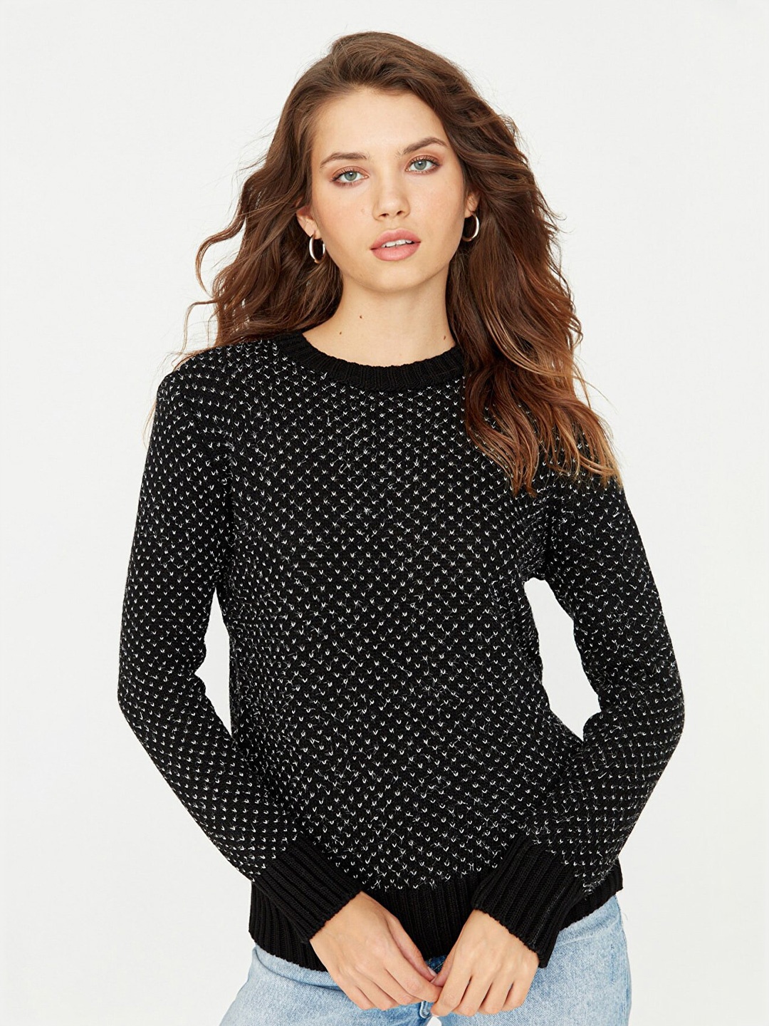 Trendyol Women Black & White Pure Acrylic Pullover Sweater