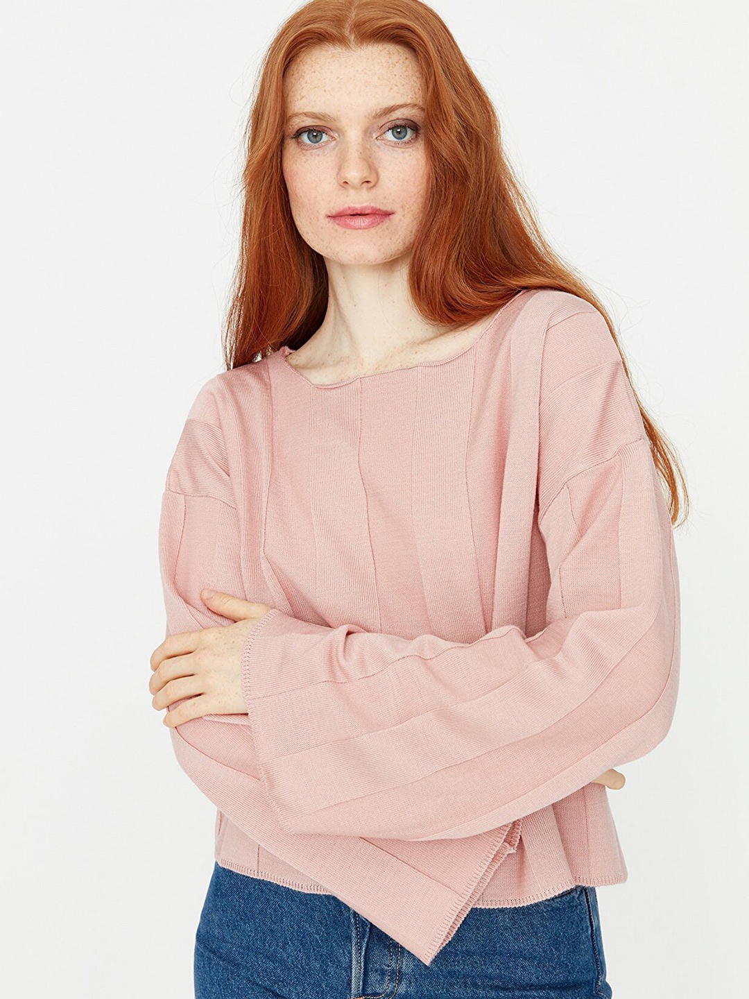 Trendyol Women Pink Solid Pullover Acrylic Sweater