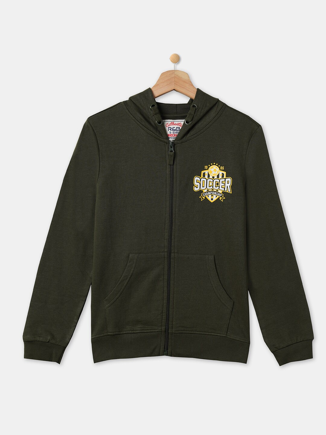 R&B Boys Olive Green Hooded Cotton Sweatshirt