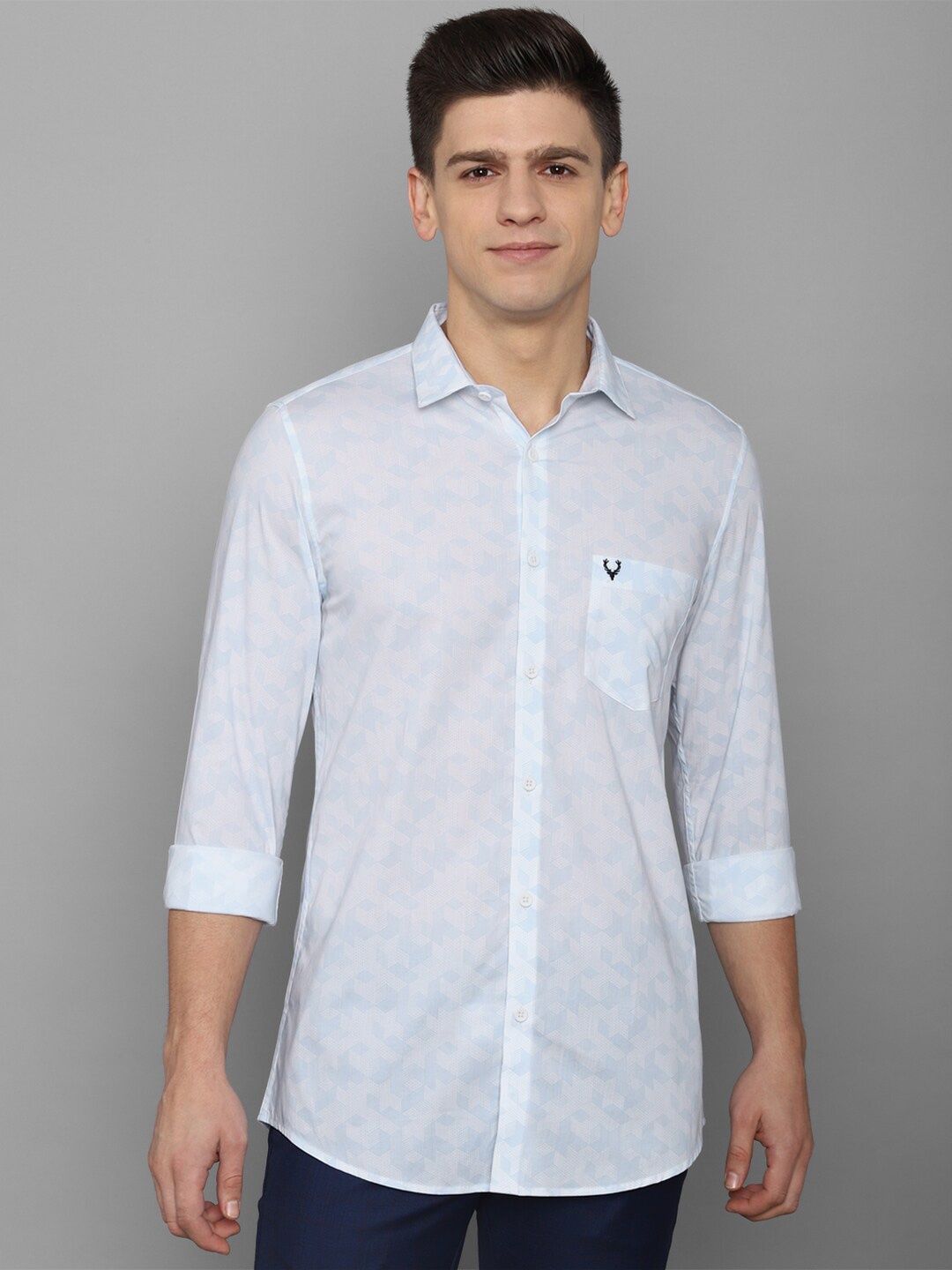 Allen Solly Men Slim Fit Printed Cotton Casual Shirt, Blue