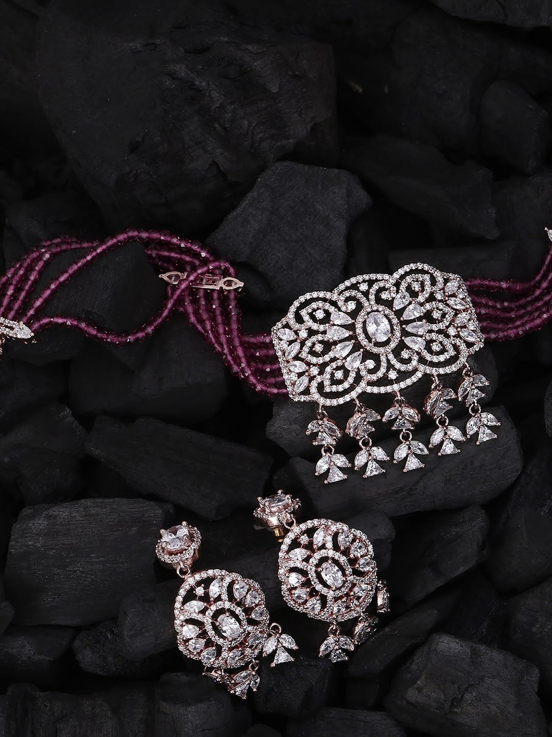Adwitiya Collection 24 KT Gold-Plated Pink & White CZ-Studded & Beaded Jewellery Set
Adwitiya Collection 24 KT Gold-Plated Pink & White CZ-Studded & Beaded Jewellery Set