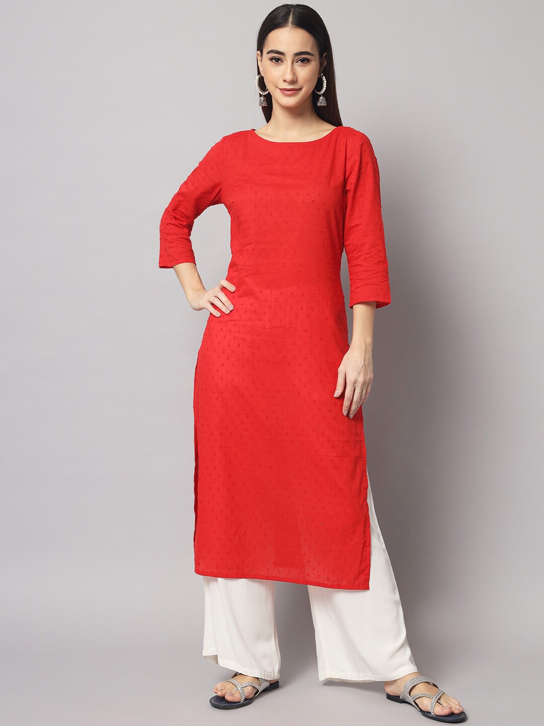 Sutidora Women Red Solid Cotton Kurta