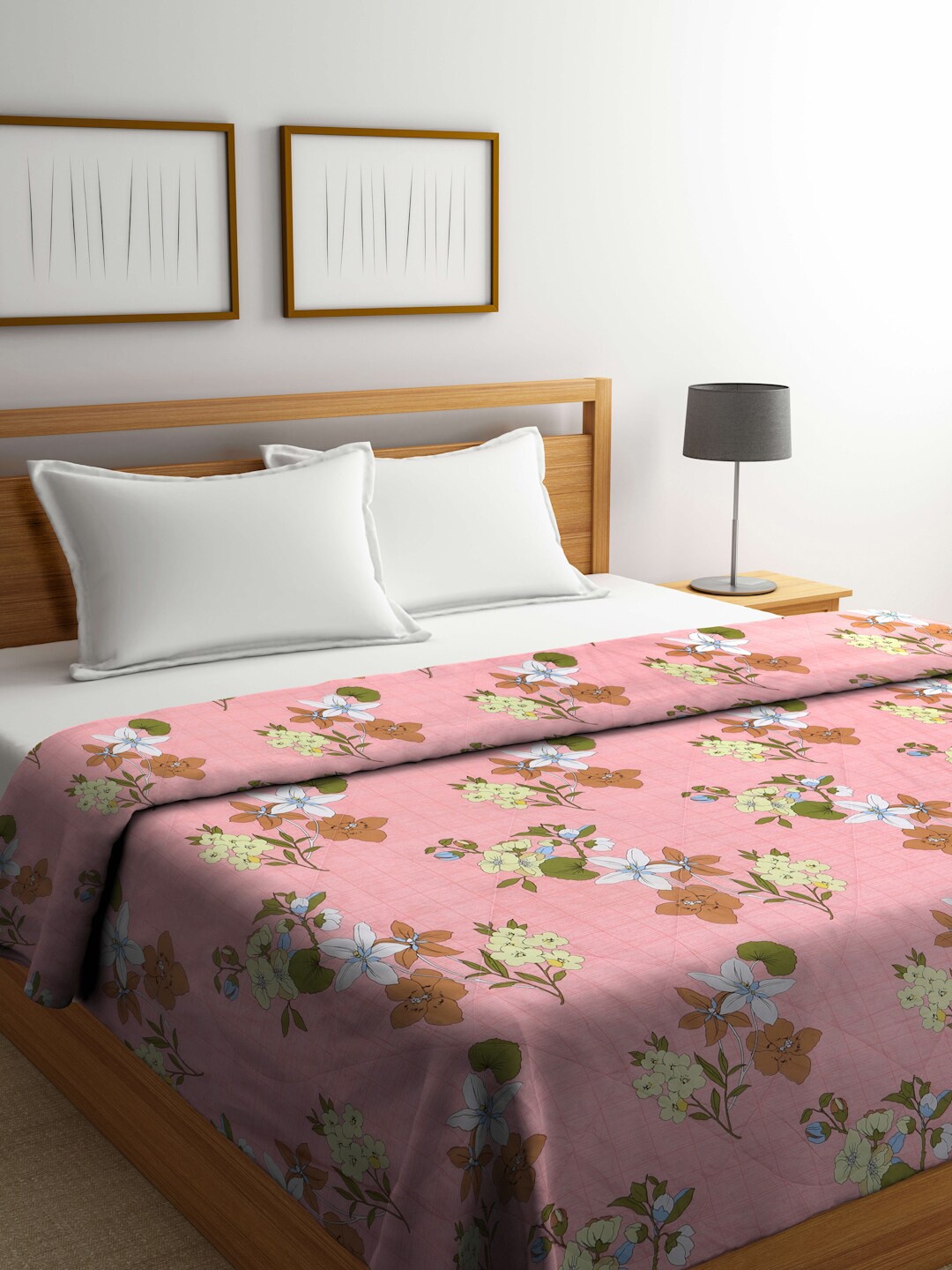 KLOTTHE Pink & Brown Floral AC Room 350 GSM Double Bed Comforter