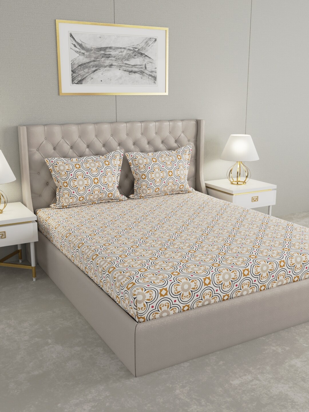 Raymond Home White & Gold-Toned Ethnic Motifs 100 TC King Bedsheet with 2 Pillow Covers
Raymond Home White & Gold-Toned Ethnic Motifs 100 TC King Bedsheet with 2 Pillow Covers