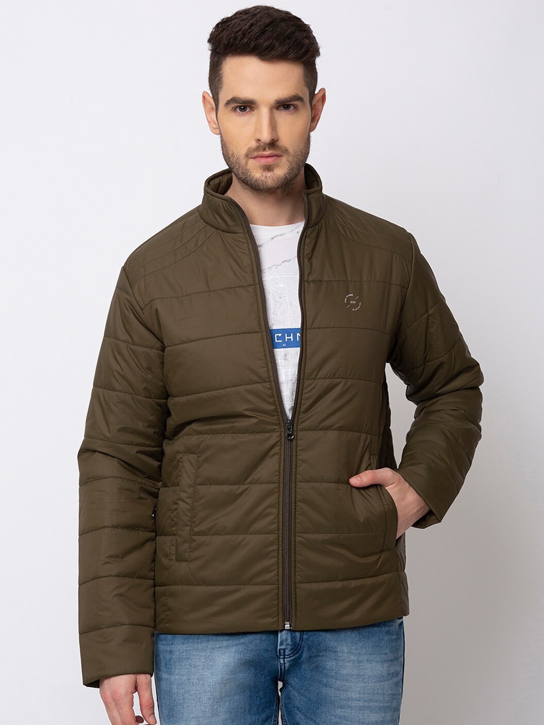 Status Quo Men Olive Green Quilted Jacket