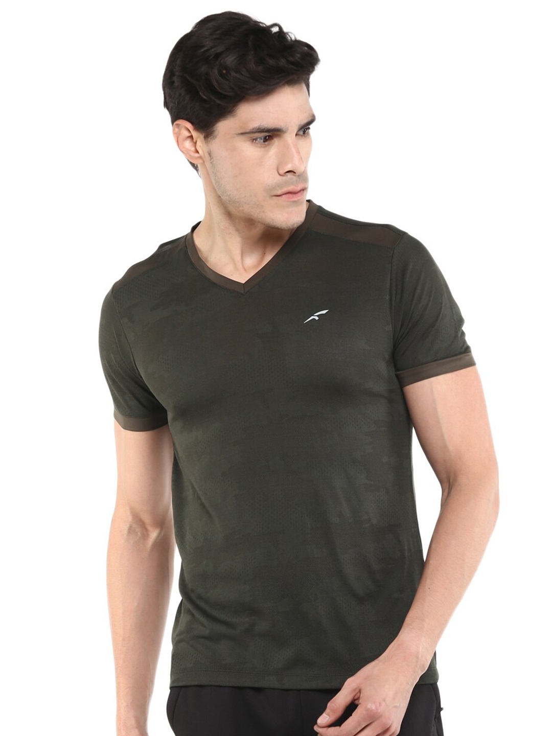 FURO by Red Chief Men Olive Green V-Neck Regular Fit T-shirt