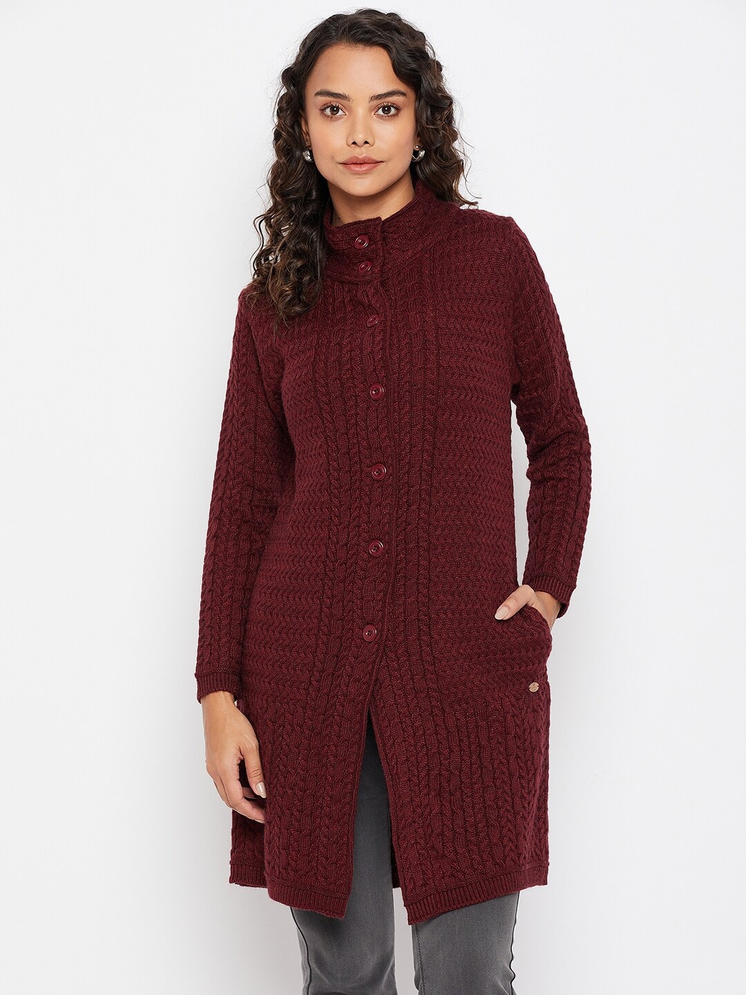 Duke Women Maroon Longline Wool Cardigan