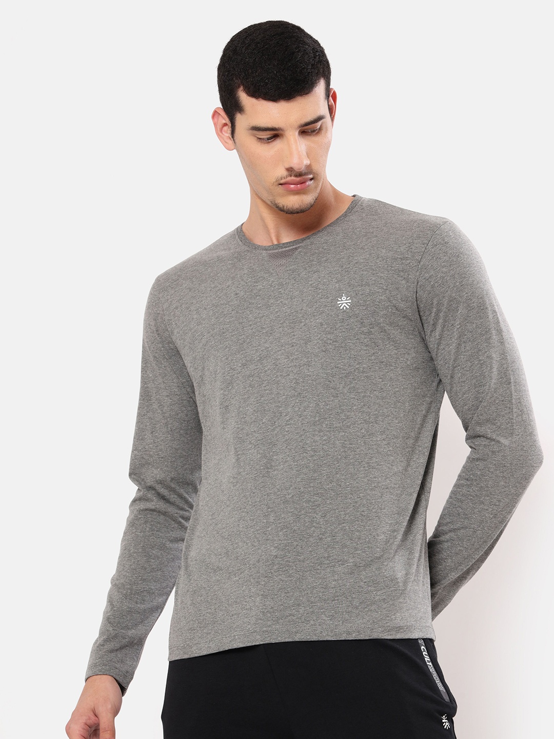 Cultsport Men Grey Brand Logo Printed Pure Cotton T-shirt