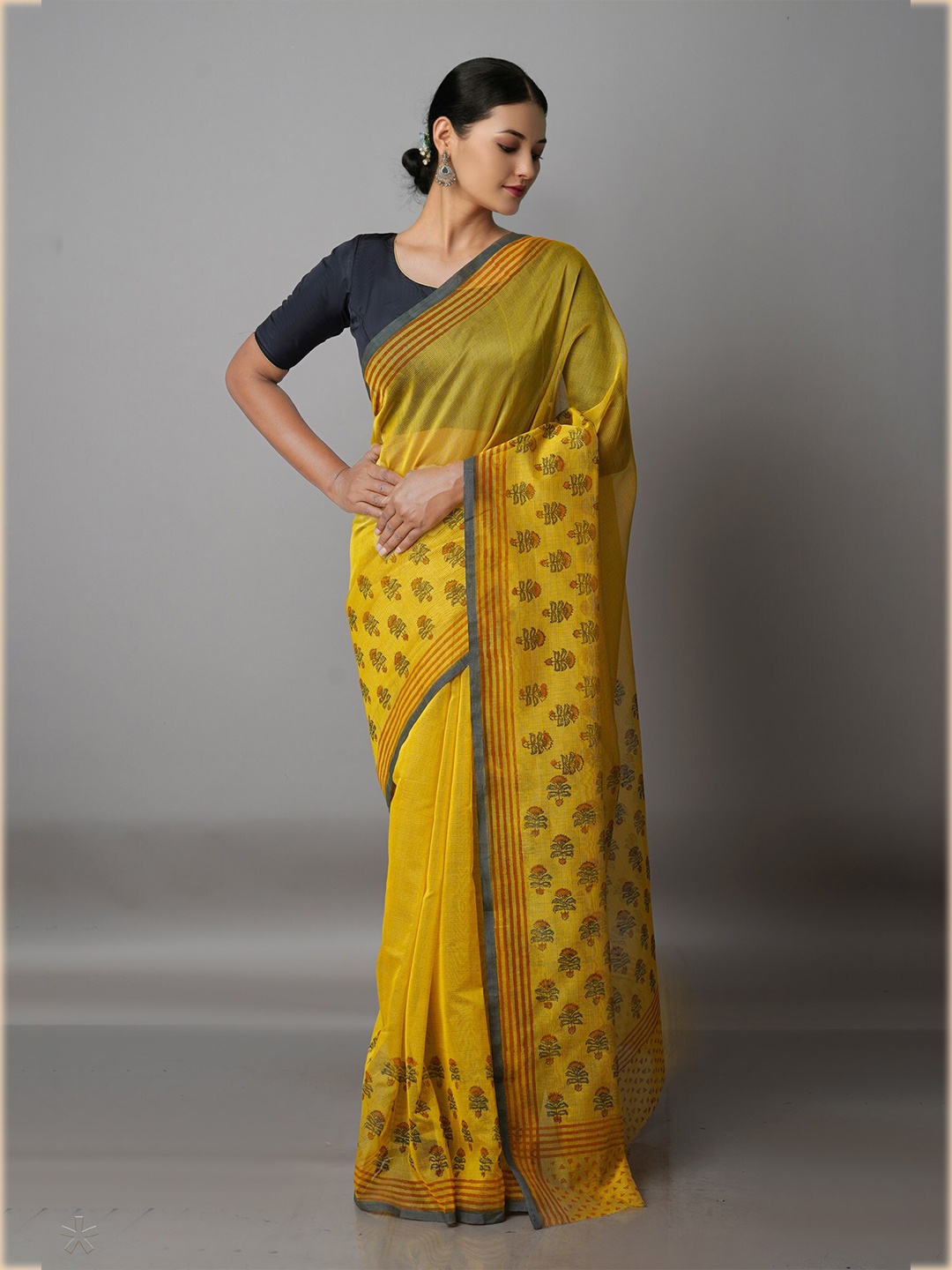 Unnati Silks Yellow & Orange Ethnic Motifs Banarasi Saree