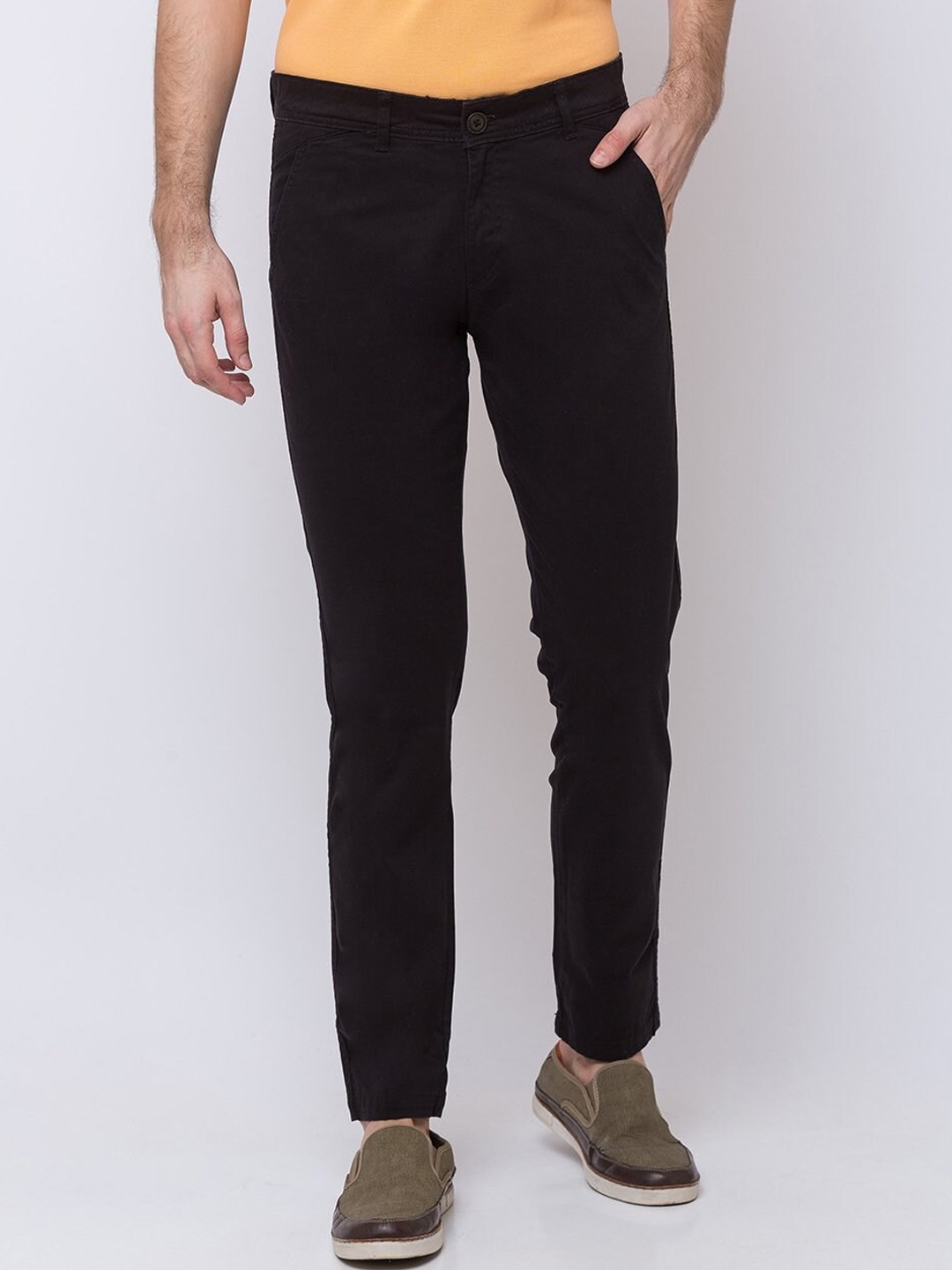 Status Quo Men Black Slim Fit Chinos Cotton Trouser