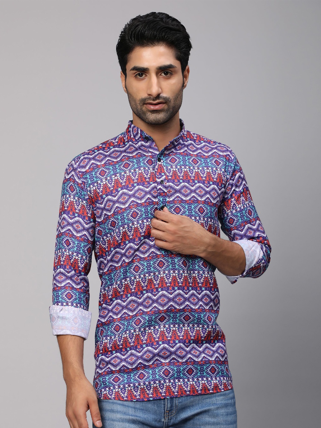 Vastrasky Global Men Blue Comfort Printed Cotton Casual Shirt, Multi
