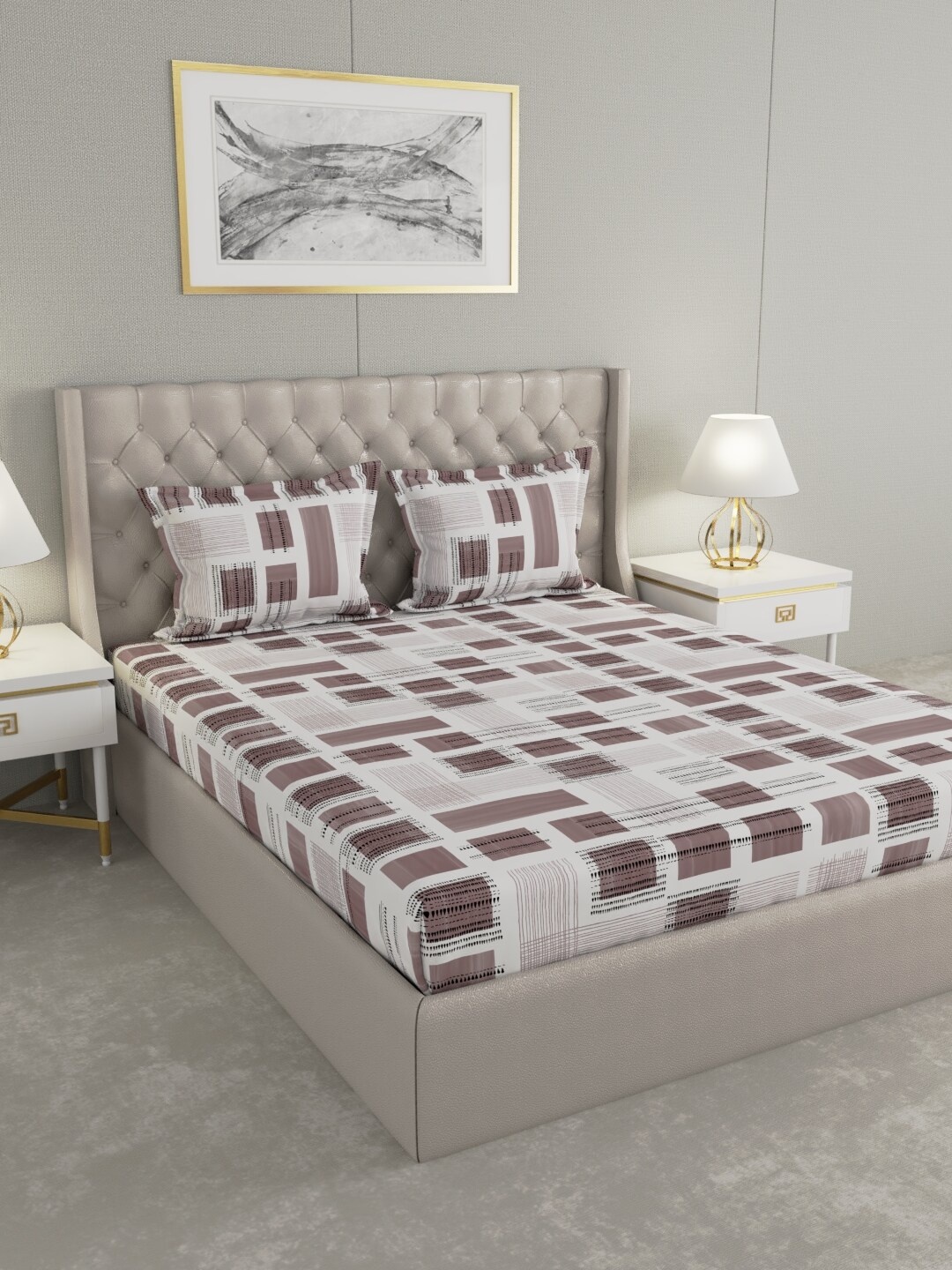 Raymond Home White & Brown Geometric 104 TC Cotton King Bedsheet with 2 Pillow Covers
Raymond Home White & Brown Geometric 104 TC Cotton King Bedsheet with 2 Pillow Covers