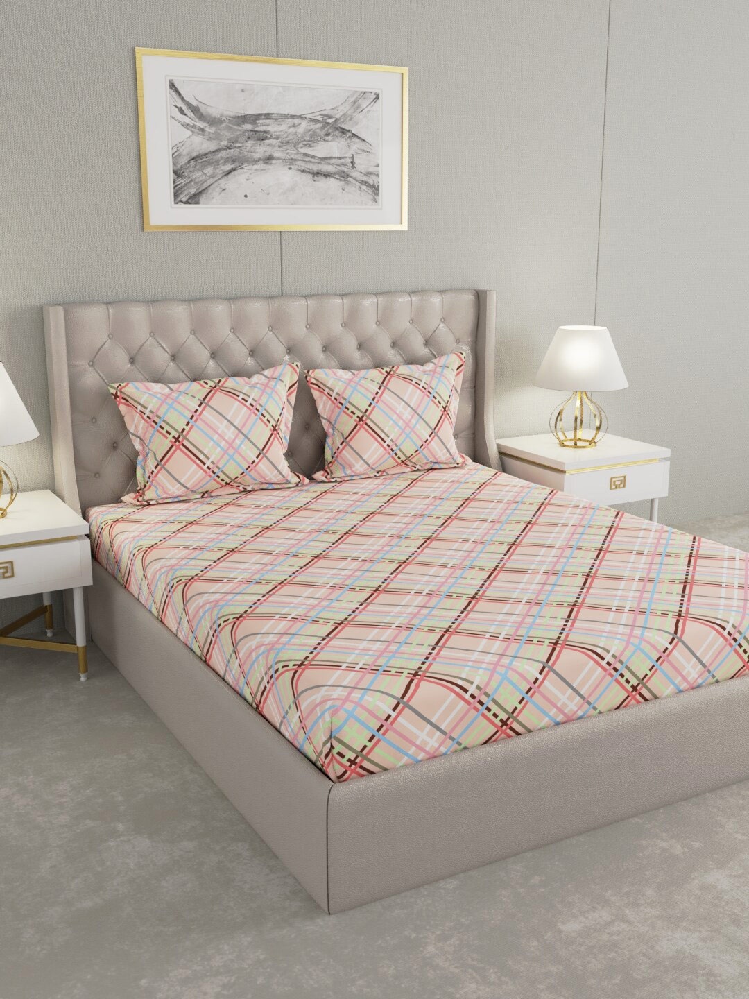 Raymond Home Pink & Blue Geometric 104 TC Cotton King Bedsheet with 2 Pillow Covers
Raymond Home Pink & Blue Geometric 104 TC Cotton King Bedsheet with 2 Pillow Covers