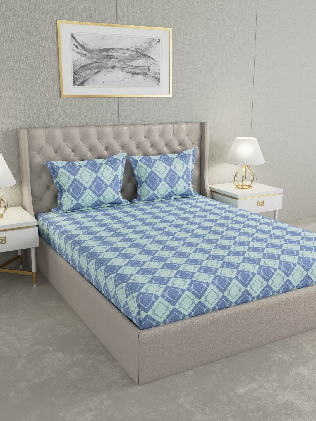 Raymond Home Blue & Sea Green Geometric Printed Pure Cotton 104 TC King Bedsheet with 2 Pillow Covers
Raymond Home Blue & Sea Green Geometric Printed Pure Cotton 104 TC King Bedsheet with 2 Pillow Covers