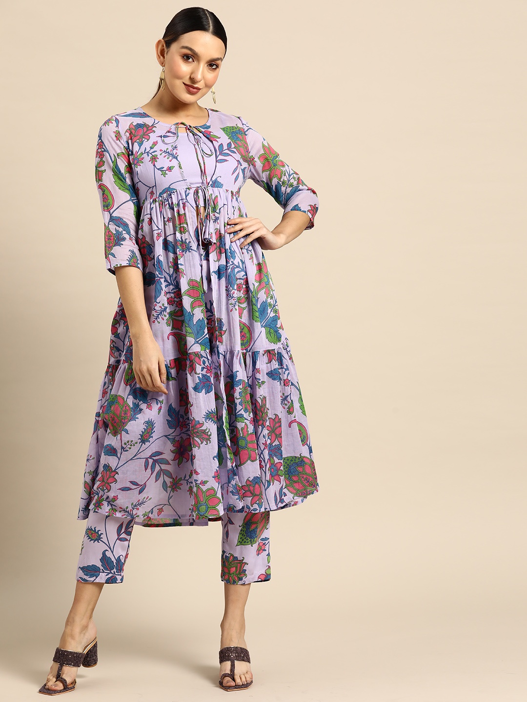 Anouk Women Floral Printed Layered Tiered Pure Cotton Kurta with Inner & Trousers, Lavender
Anouk Women Floral Printed Layered Tiered Pure Cotton Kurta with Inner & Trousers, Lavender