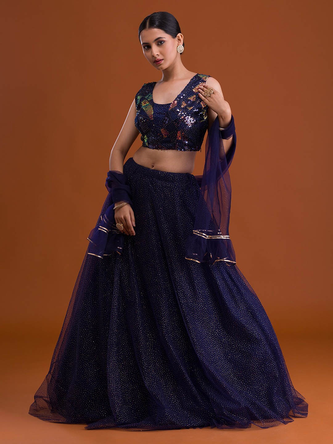 Koskii Navy Women Blue & Gold-Toned Embellished Sequinned Ready to Wear Lehenga Set, Navy blue
Koskii Navy Women Blue & Gold-Toned Embellished Sequinned Ready to Wear Lehenga Set, Navy blue