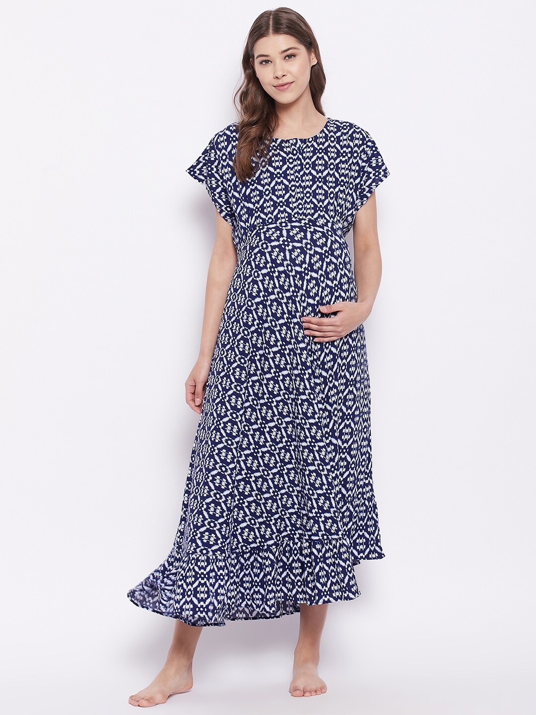 Hypernation Women Blue Maternity Maxi Dress