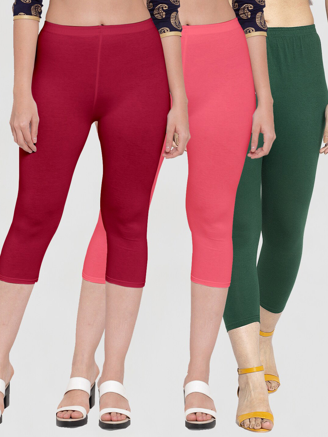 GRACIT Women Green & Maroon Pack Of 3 Capris 
GRACIT Women Green & Maroon Pack Of 3 Capris
