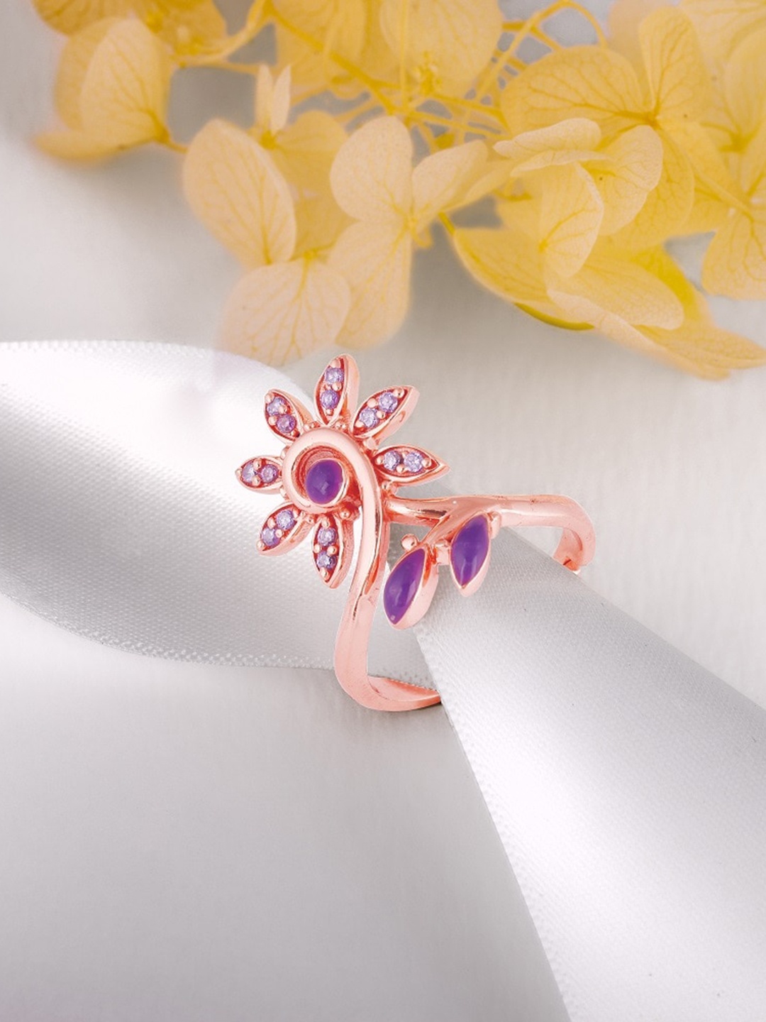 GIVA 925 Sterling Silver Rose Gold-Plated Purple Stone Studded Adjustable Finger Ring
GIVA 925 Sterling Silver Rose Gold-Plated Purple Stone Studded Adjustable Finger Ring