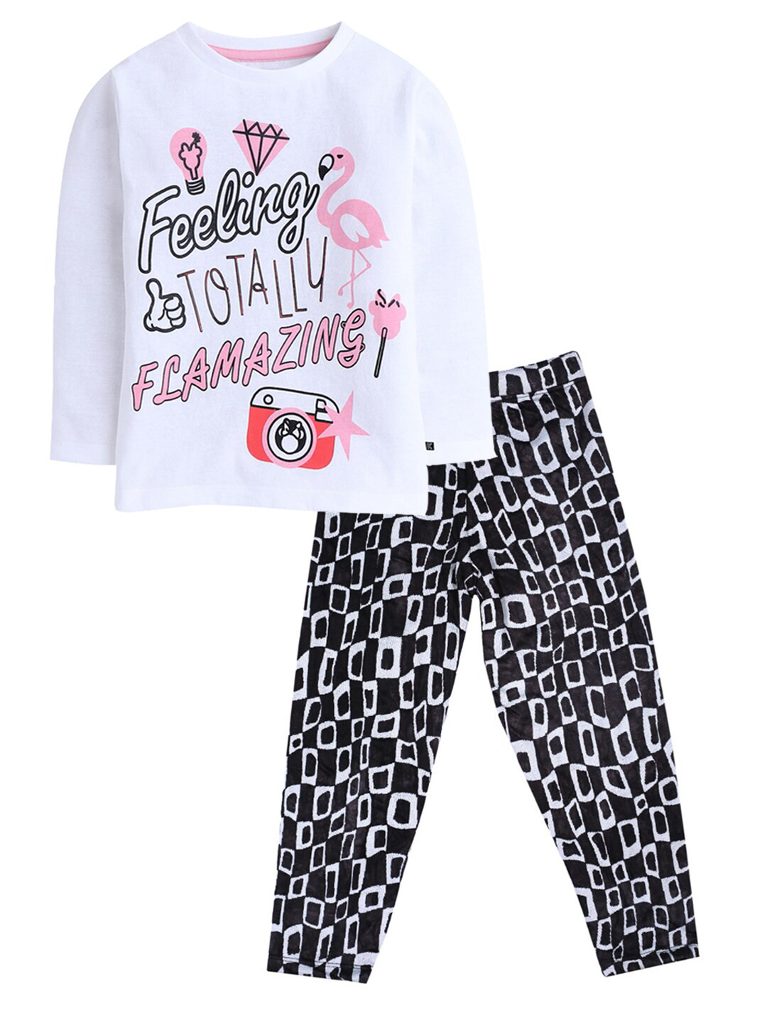 KINSEY Girls White & Black Printed T-shirt with Legging 
KINSEY Girls White & Black Printed T-shirt with Legging