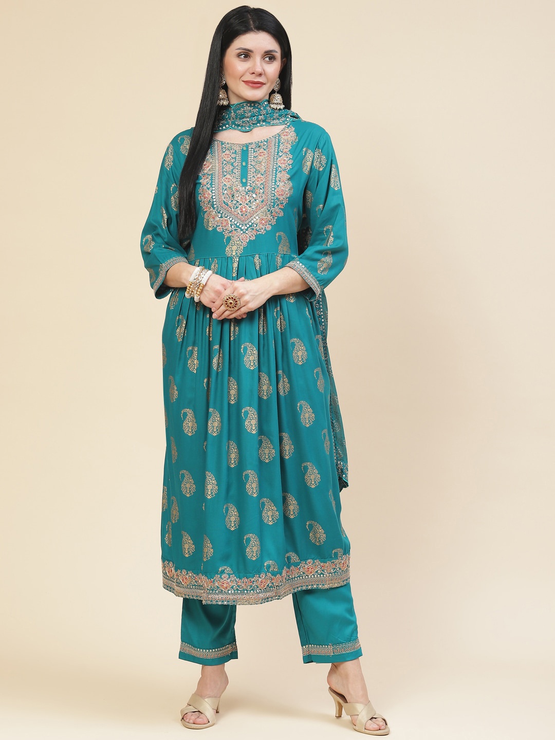 Meena Bazaar Women Blue Ethnic Motifs Embroidered Pleated Sequinned Kurta with Trousers & With Dupatta
Meena Bazaar Women Blue Ethnic Motifs Embroidered Pleated Sequinned Kurta with Trousers & With Dupatta