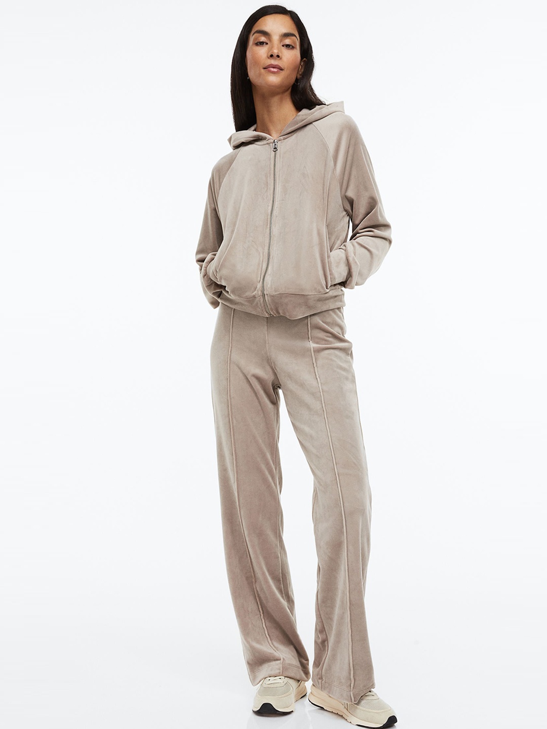 H&M Women Beige Velour Trousers