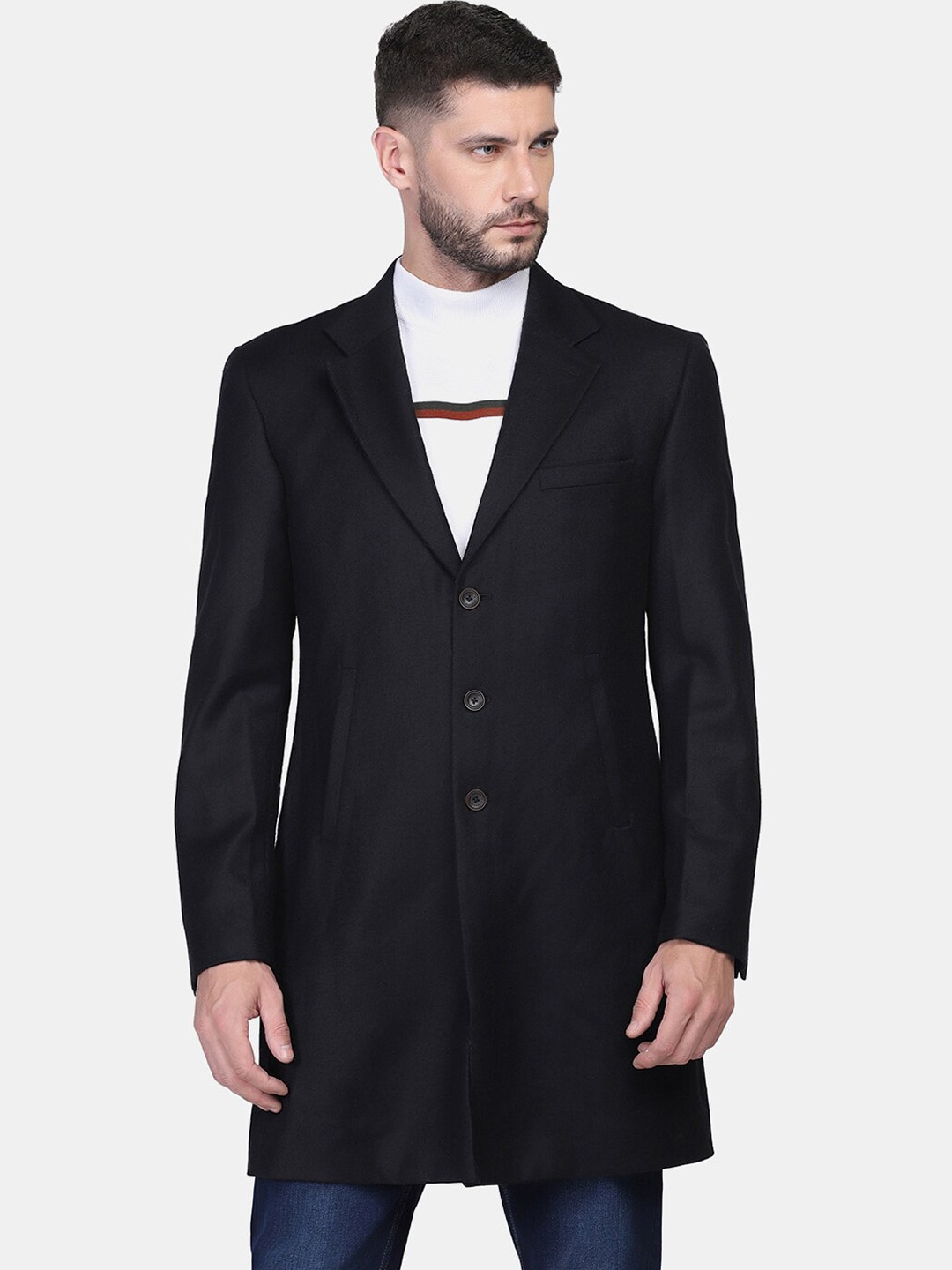 Blackberrys Men Solid Slim-Fit Over Coat, Black
