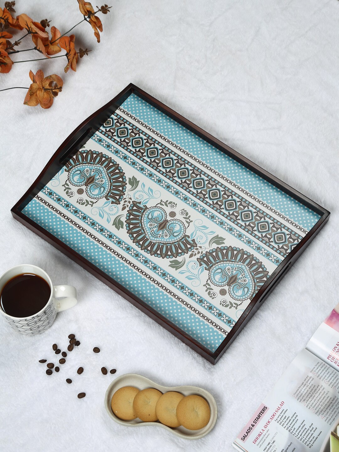 Reinvention Factory Blue & Brown Ethnic Ornament Digital Printed Teak Wood Serving Tray
Reinvention Factory Blue & Brown Ethnic Ornament Digital Printed Teak Wood Serving Tray