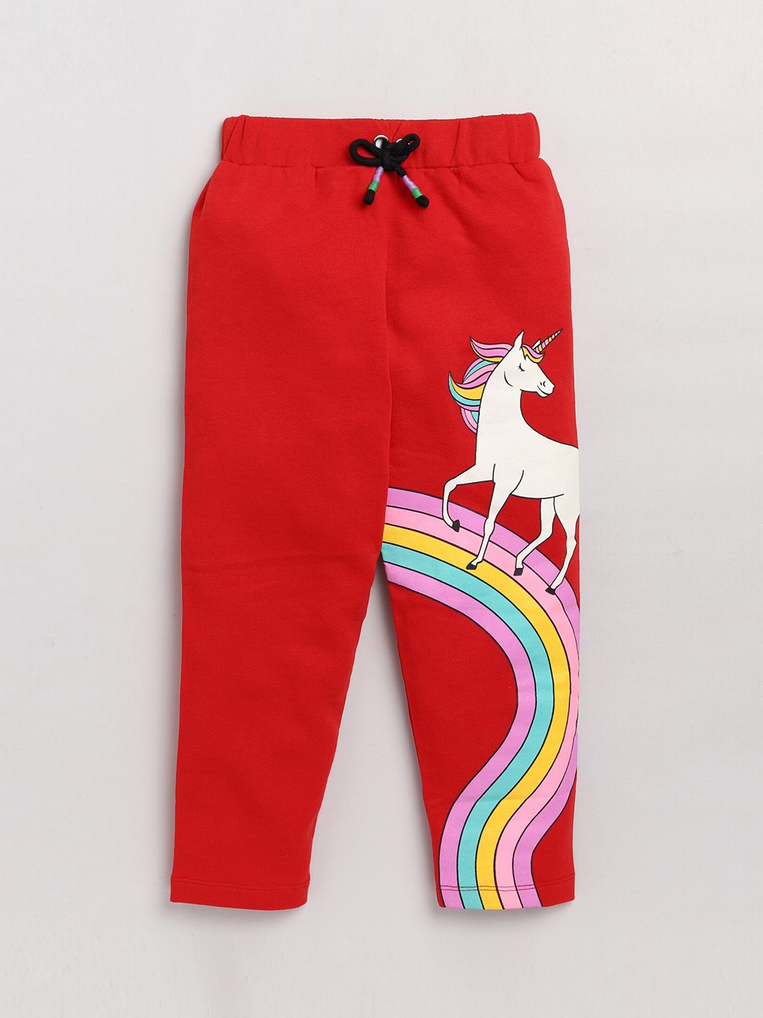 YK Girls Red Solid Cotton Track Pants