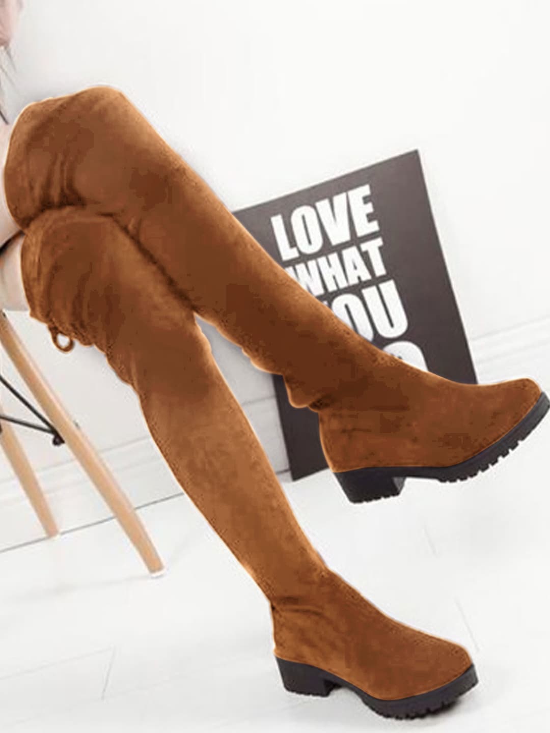 Shoetopia Girls Tan Brown Solid Regular Boots