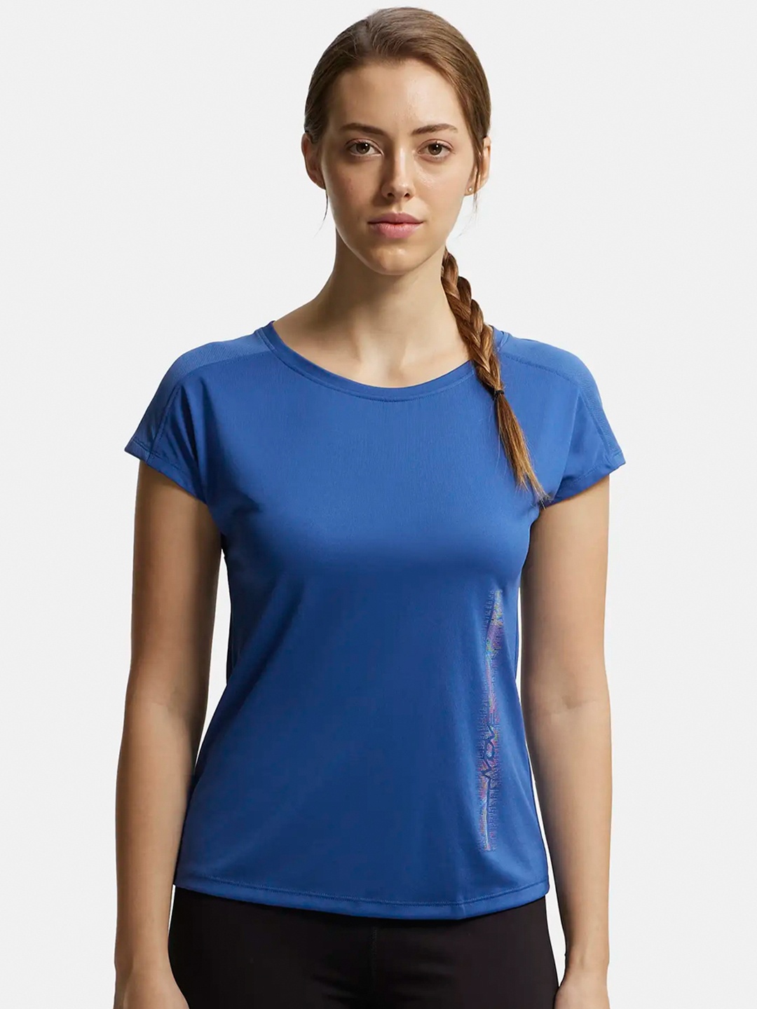 Jockey Breathable Mesh Relaxed Fit Printed Round Neck T-Shirt, Blue
