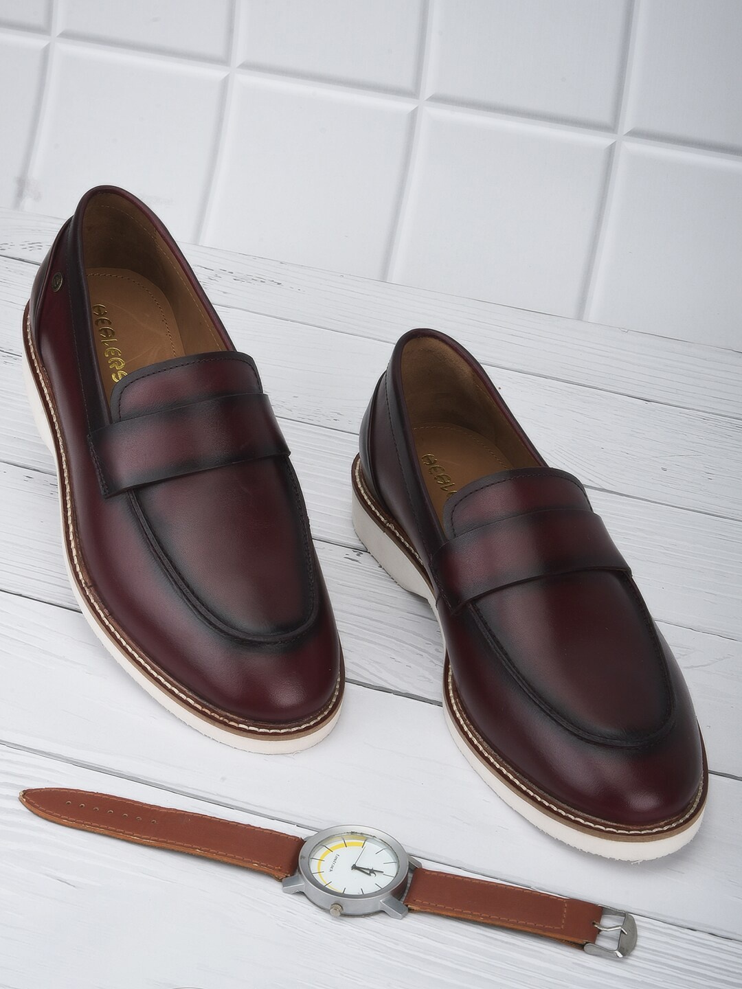 Liberty Men Maroon Leather Monks
