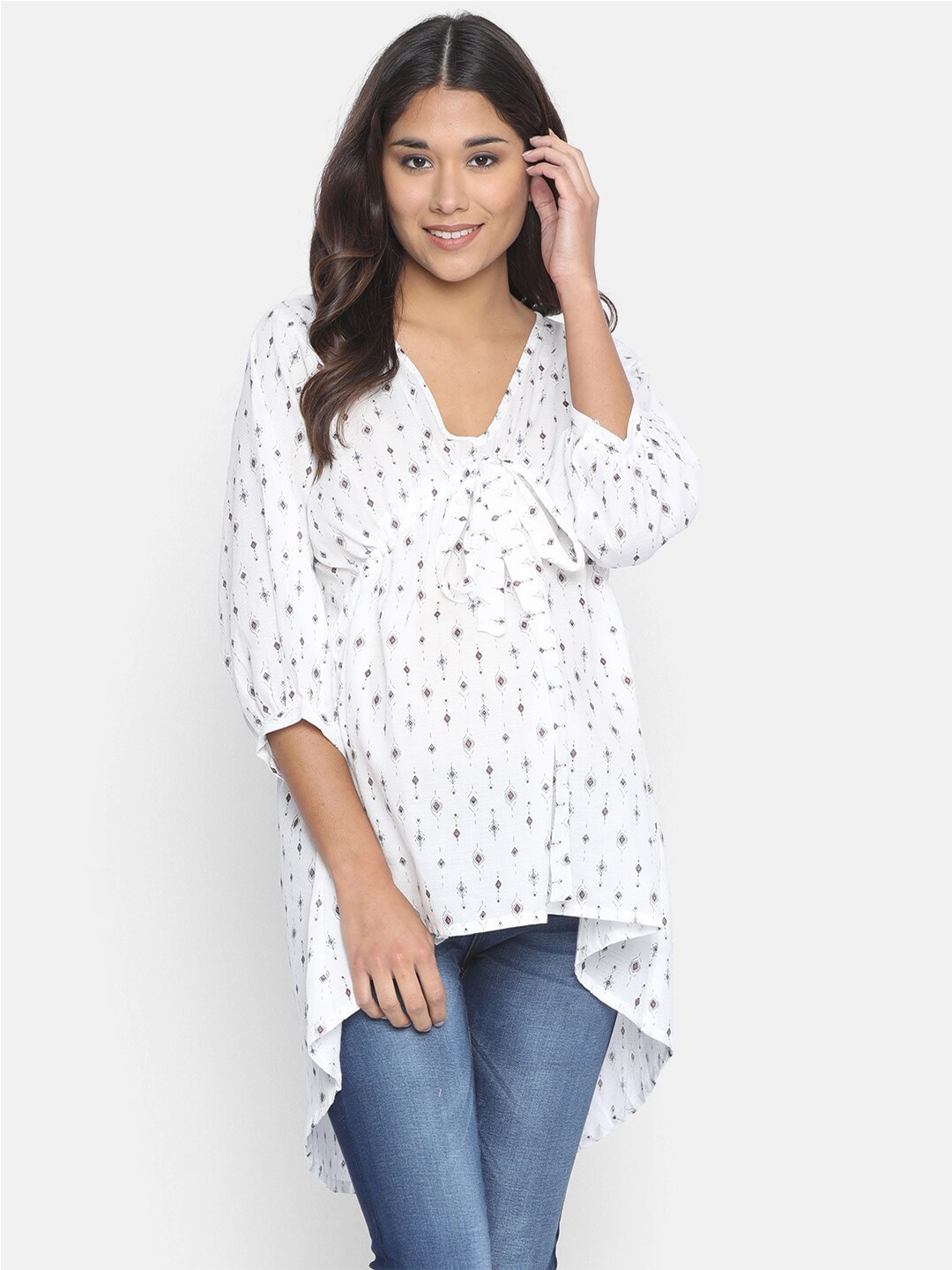 The Kaftan Company Women White & Black Geometric Print Pure Cotton Maternity Longline Top
The Kaftan Company Women White & Black Geometric Print Pure Cotton Maternity Longline Top