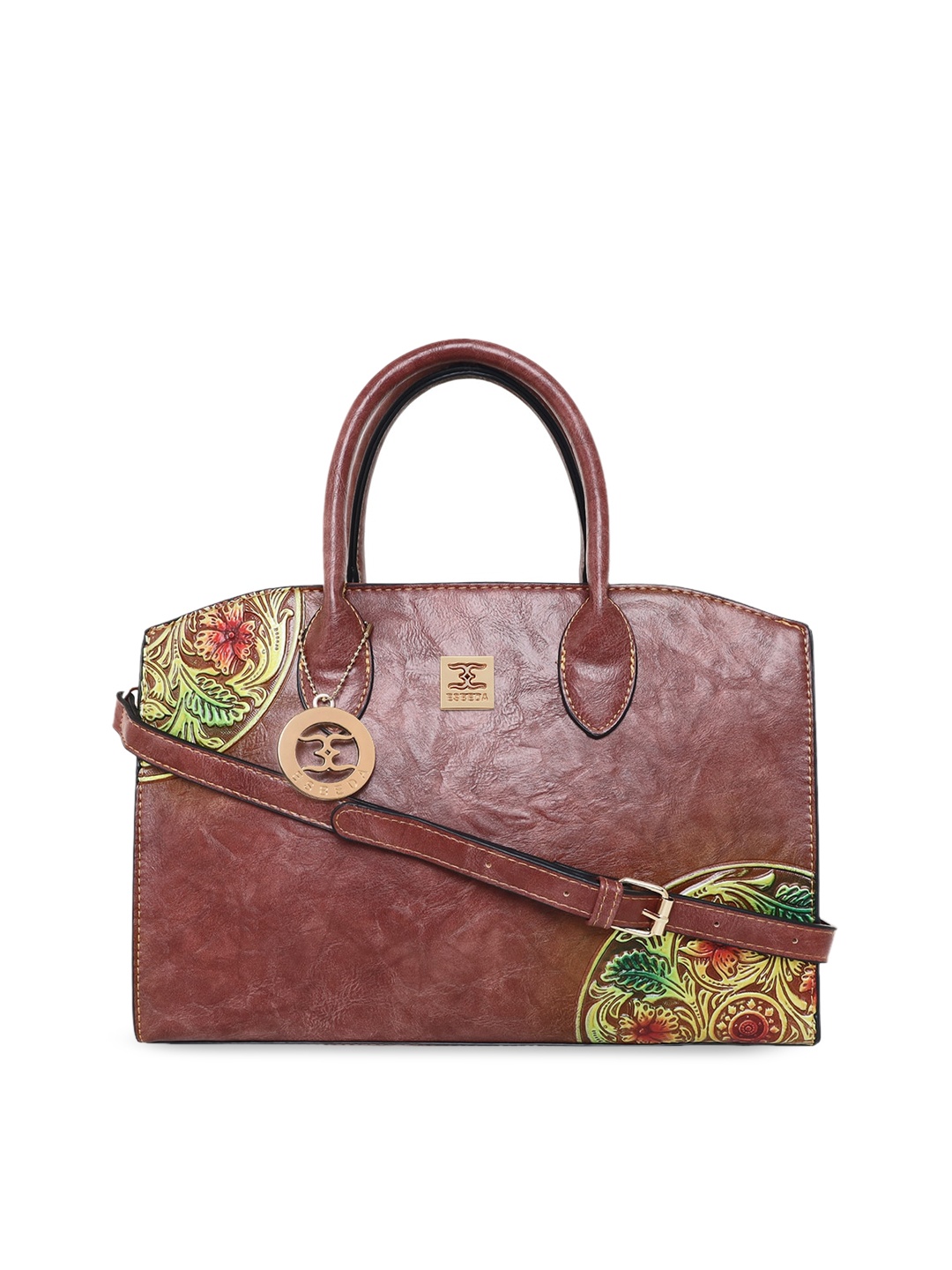 ESBEDA Brown Ethnic Motifs Textured PU Structured Handheld Bag