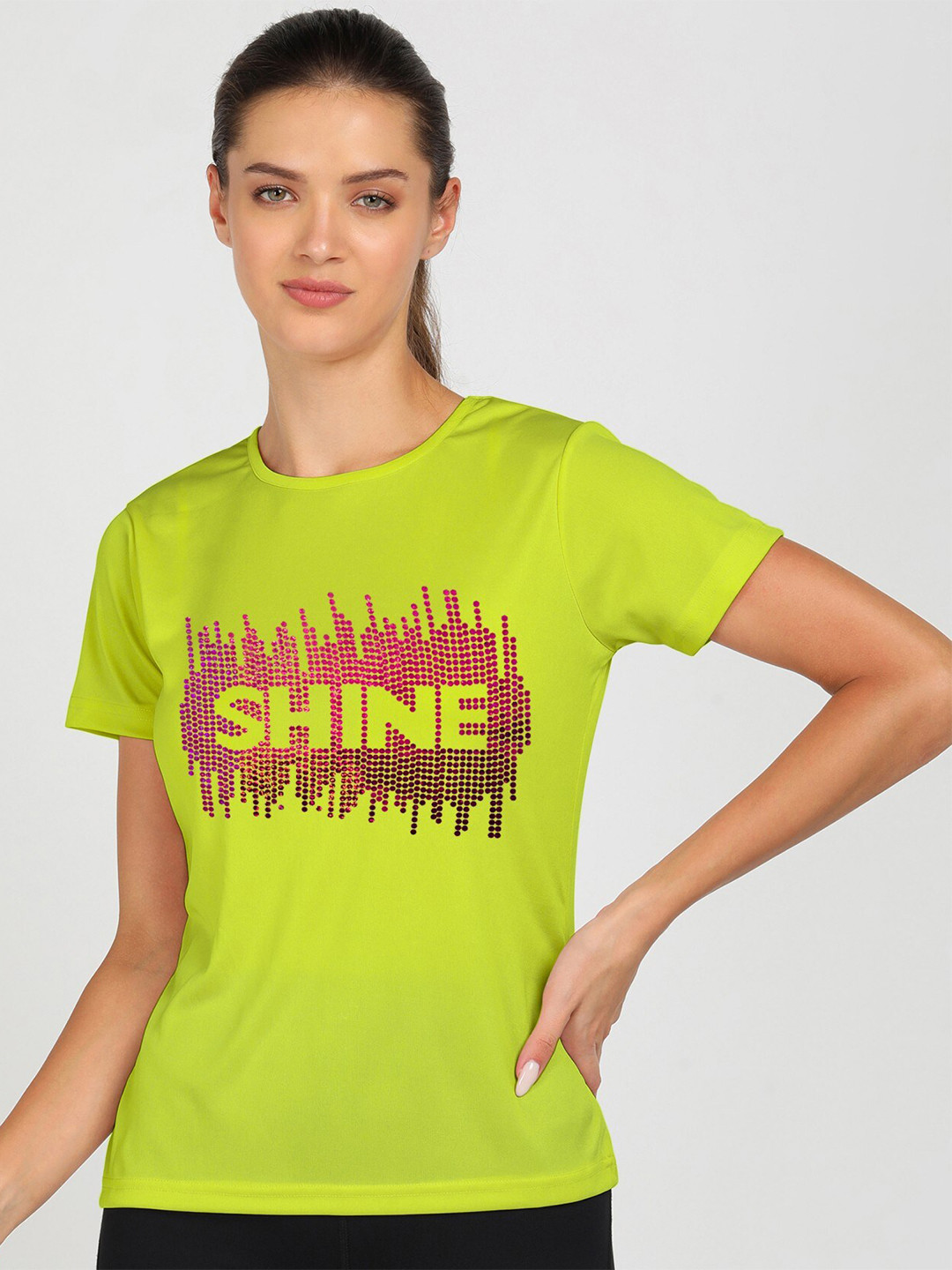 shashvi Women Lime Green Typography Printed Applique T-shirt 
shashvi Women Lime Green Typography Printed Applique T-shirt