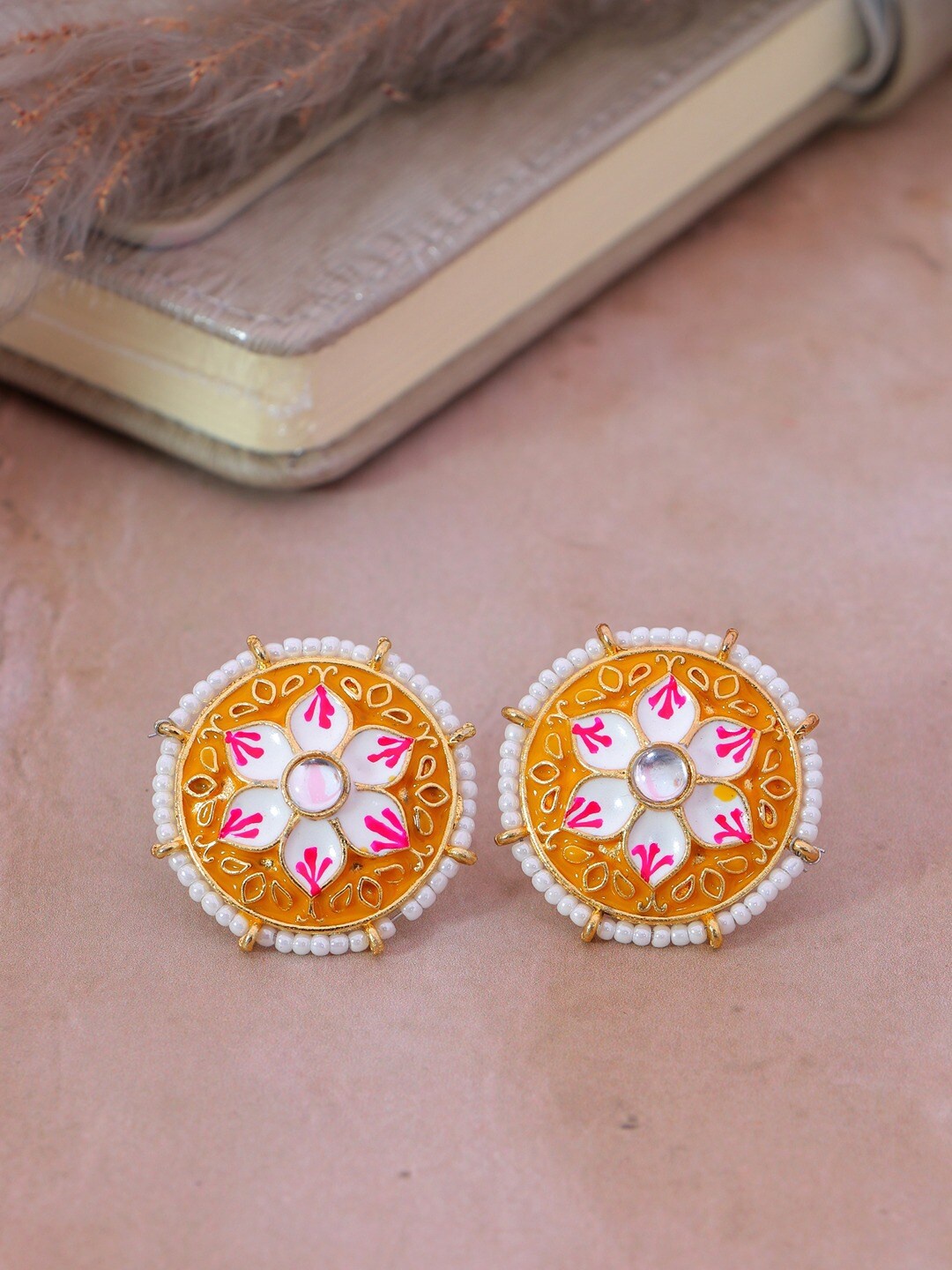 Crunchy Fashion Yellow & White Pearl Studded Gold-Plated Meenakari Circular Studs Earrings
Crunchy Fashion Yellow & White Pearl Studded Gold-Plated Meenakari Circular Studs Earrings