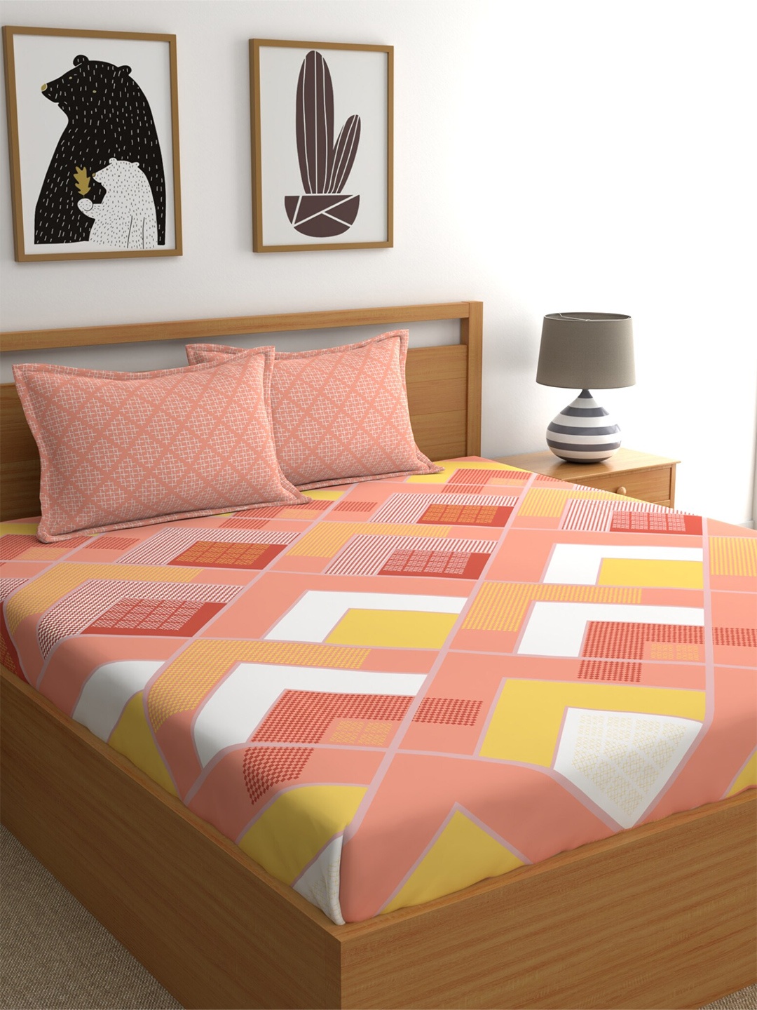 Home Ecstasy Peach-Coloured & White Geometric 140 TC Queen Bedsheet With 2 Pillow Covers
Home Ecstasy Peach-Coloured & White Geometric 140 TC Queen Bedsheet With 2 Pillow Covers