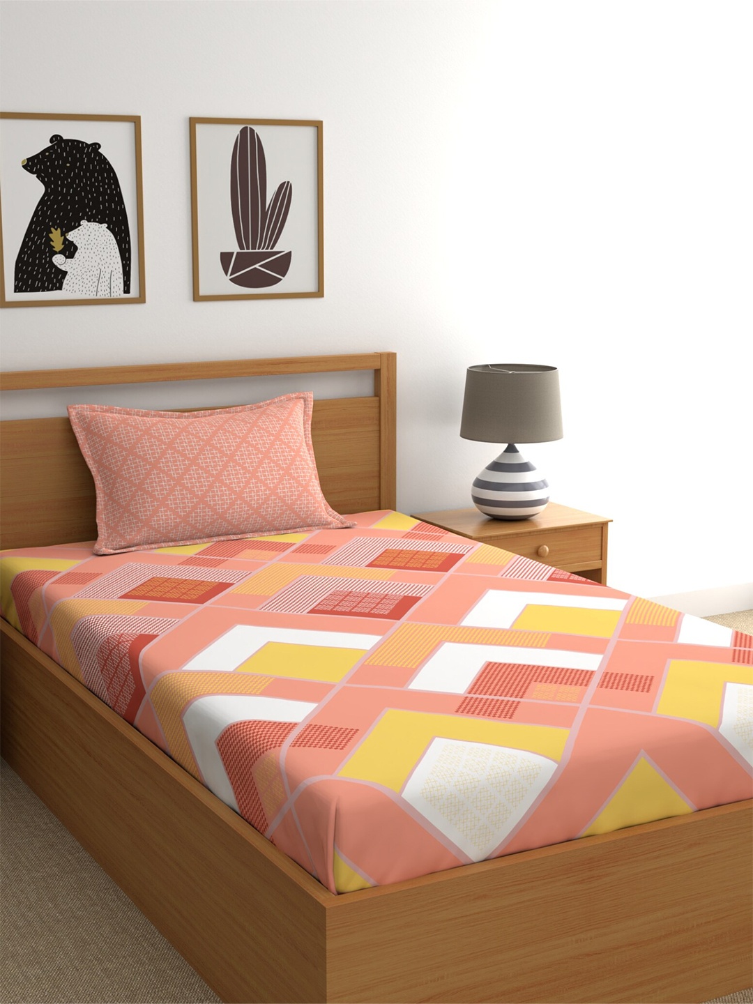 Home Ecstasy Peach-Coloured & White 140 TC Pure Cotton Single Bedsheet with Pillow Cover
Home Ecstasy Peach-Coloured & White 140 TC Pure Cotton Single Bedsheet with Pillow Cover