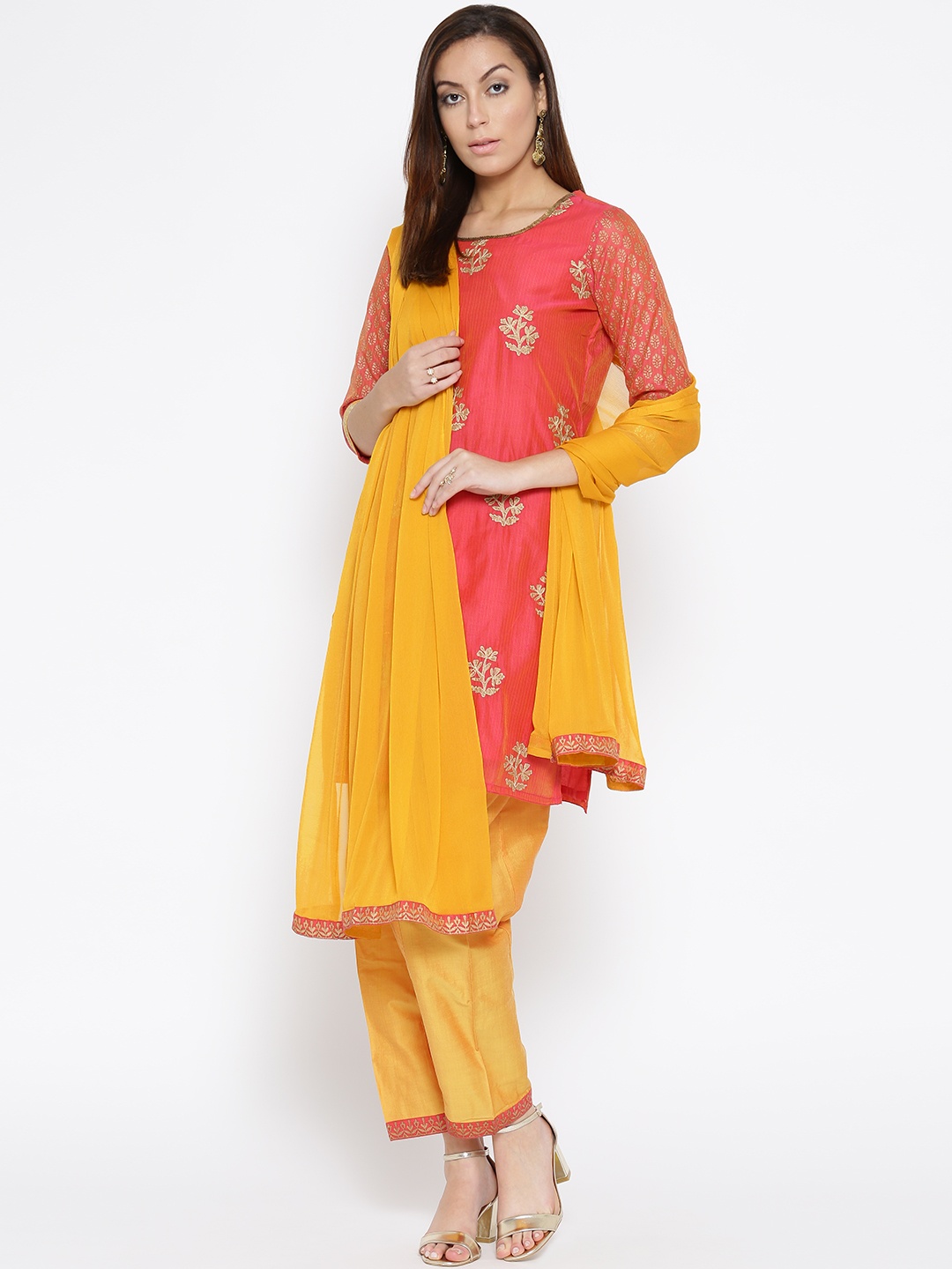 TRISHAA BY PANTALOONS Women Coral Red & Yellow Embroidered Kurta with Salwar & Dupatta
TRISHAA BY PANTALOONS Women Coral Red & Yellow Embroidered Kurta with Salwar & Dupatta