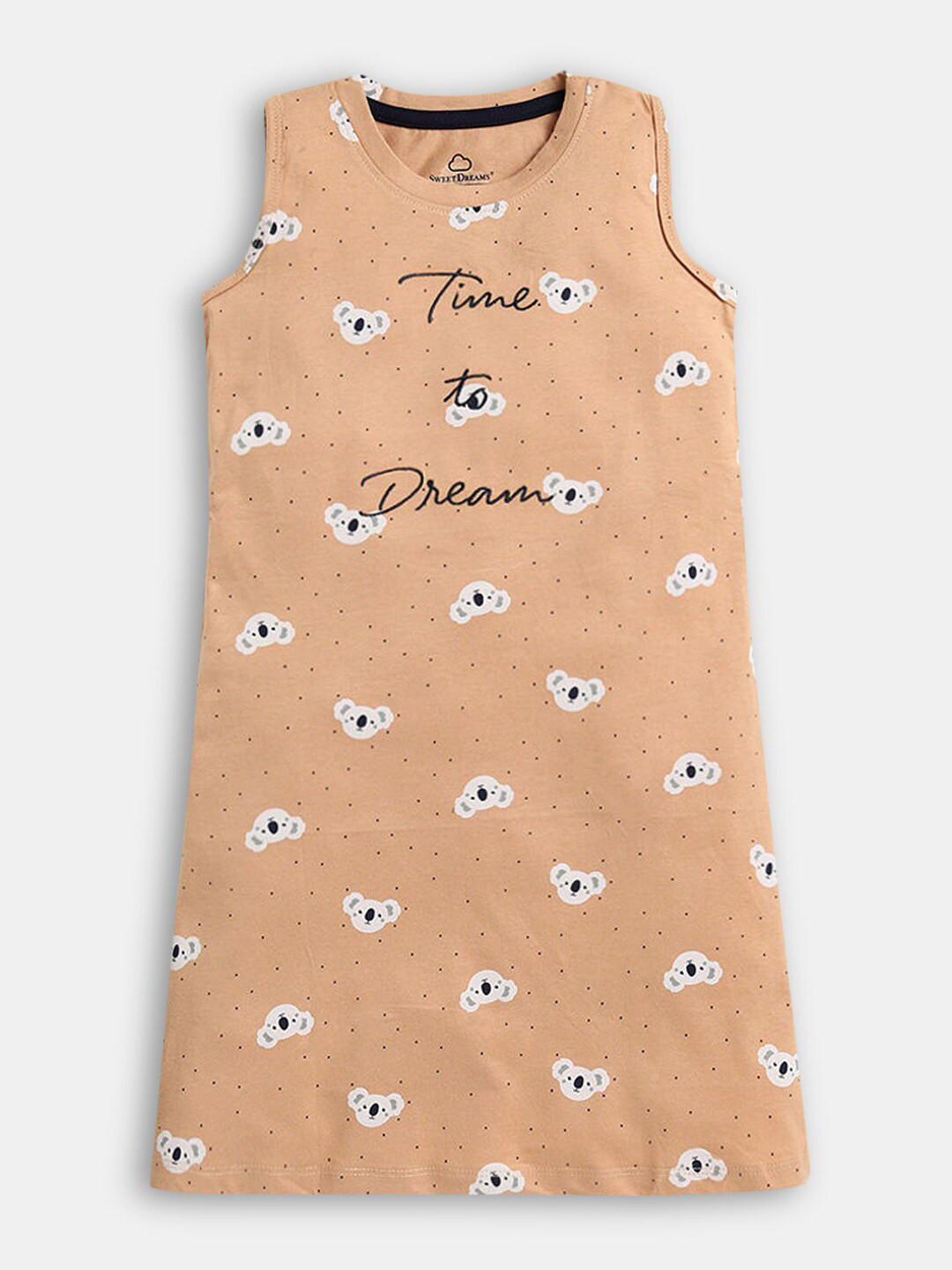 Hopscotch Girls Beige Printed Nightdress 
Hopscotch Girls Beige Printed Nightdress