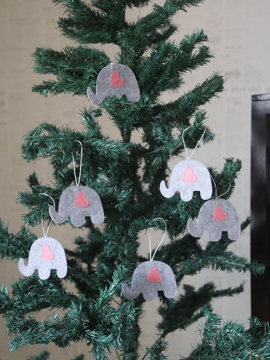 My Gift Booth Set Of 6 Grey Elephant Christmas Tree Hangings