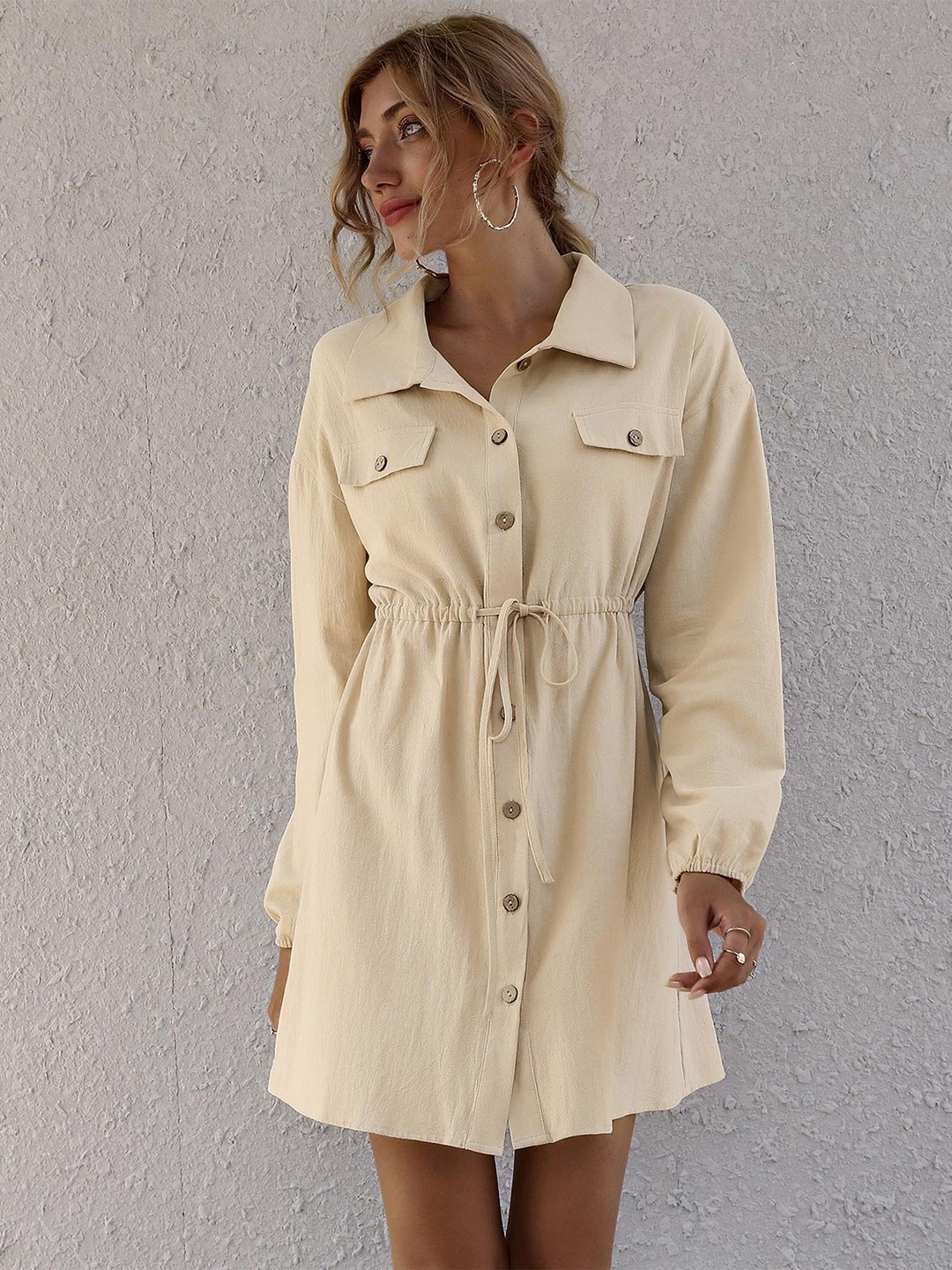 BoStreet Women Cream-Coloured Shirt Dress