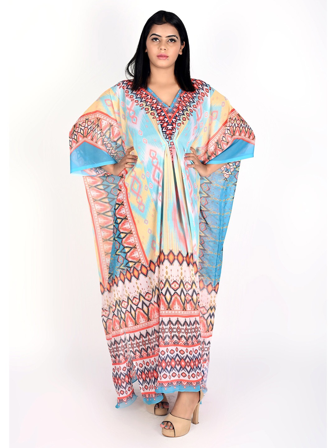 Rajoria Instyle Multicoloured Organic Cotton Georgette Ethnic Kaftan Maxi Dress, Multi
Rajoria Instyle Multicoloured Organic Cotton Georgette Ethnic Kaftan Maxi Dress, Multi